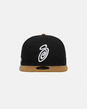 Ball Cap Stüssy New Era 59Fifty Curly S Black/Gold | RQ47-K7-MD