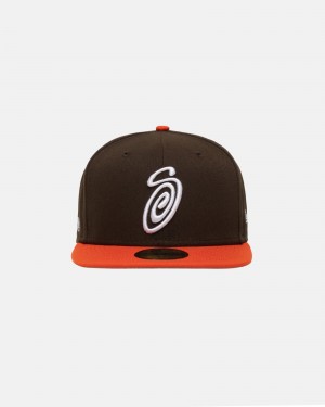 Ball Cap Stüssy New Era 59Fifty Curly S Brown/Orange | WT86-M2-BE