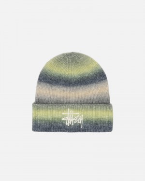 Bonnet Stüssy Cuff Beanie Spray Stripe Lime Multi | JU68-W9-MN