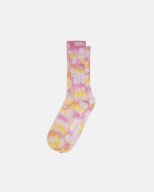 Chaussette Stüssy Multi Dyed Nervuré Socks Rose | LM77-V0-LK