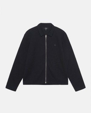 Long Sleeve Knit Stüssy Big Thermal Zip Shirt Noir | KD18-A1-RT