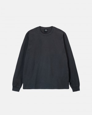 Long Sleeve Knit Stüssy Heavyweight Pigment Dyed Ls Crew Noir | EE34-N9-SE