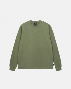 Long Sleeve Knit Stüssy Heavyweight Pigment Dyed Ls Crew Vert Olive | XQ17-J9-FB