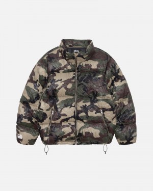 Long Sleeve Outerwear Stüssy Down Puffer Wrinkled Nylon Camouflage | YL59-Z7-UU