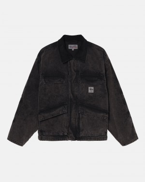 Long Sleeve Outerwear Stüssy Shop Jacket Washed Tela Noir | OZ41-P2-IB