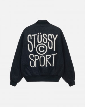 Long Sleeve Outerwear Stüssy Sport Melton Varsity Jacket Noir | XJ44-J4-LG