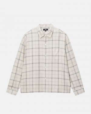 Long Sleeve Shirt Stüssy Shadow Plaid Rayon Shirt Natural | YW42-Y8-KC