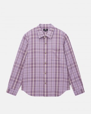 Long Sleeve Shirt Stüssy Stones Plaid Shirt Lavande | GM20-J9-WN