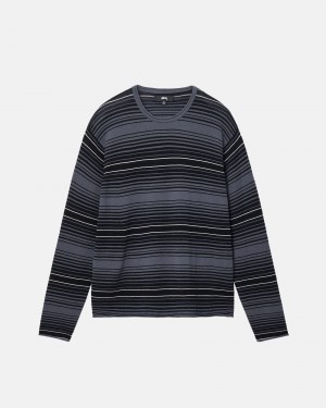 Long Sleeve Sweater Stüssy Horizontal Stripe Pull Charcoal | VX32-P5-KI