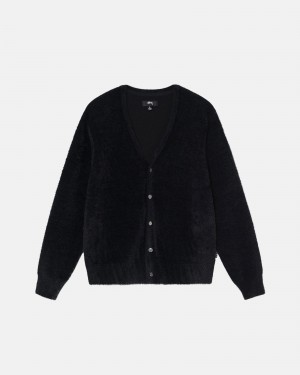 Long Sleeve Sweater Stüssy Shaggy Cardigan Noir | UT22-I2-PO