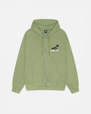 Long Sleeve Sweatshirt Stüssy Apocalypse Zip Hoodie Moss | JM10-V0-LX