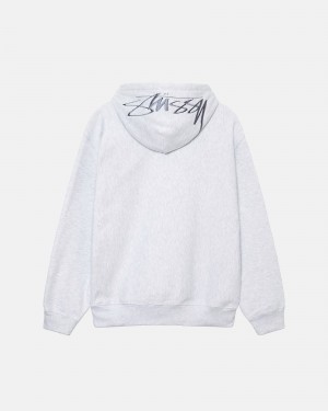 Long Sleeve Sweatshirt Stüssy Back Hood Applique Hoodie Ash Heather | OS62-F0-DV