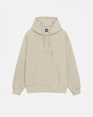 Long Sleeve Sweatshirt Stüssy Basic Applique Hood Kaki | QG19-N6-XT