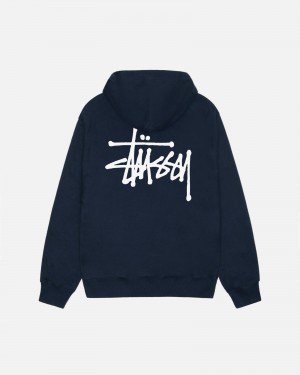 Long Sleeve Sweatshirt Stüssy Basic Stussy Hoodie Bleu Marine | DI13-N2-EL