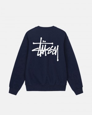 Long Sleeve Sweatshirt Stüssy Basic Stussy Crew Bleu Marine | KD53-Z9-QO