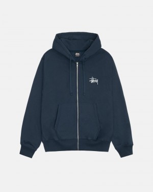 Long Sleeve Sweatshirt Stüssy Basic Stussy Zip Hoodie Bleu Marine | SY69-A9-KQ