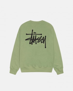 Long Sleeve Sweatshirt Stüssy Basic Stussy Crew Moss | VX72-I6-FT