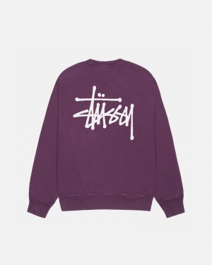 Long Sleeve Sweatshirt Stüssy Basic Stussy Crew Pigment Dyed Violette | XU45-R9-XA