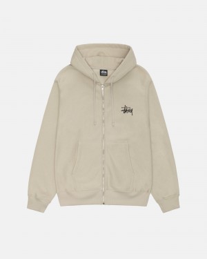 Long Sleeve Sweatshirt Stüssy Basic Stussy Zip Hoodie Kaki | DP83-X2-BZ