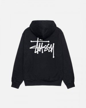 Long Sleeve Sweatshirt Stüssy Basic Stussy Hoodie Pigment Dyed Noir | ZK17-K2-IM