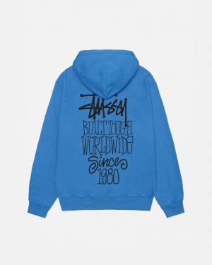 Long Sleeve Sweatshirt Stüssy Built Tough Hoodie Pigment Dyed Bleu | KN00-X0-BL