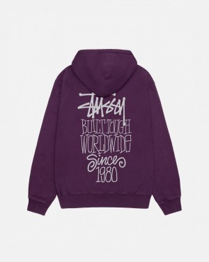 Long Sleeve Sweatshirt Stüssy Built Tough Hoodie Pigment Dyed Violette | SR54-T9-GS