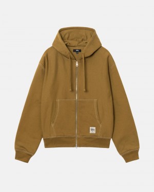 Long Sleeve Sweatshirt Stüssy Double Face Label Zip Hoodie Vert Olive | XO29-H5-WN