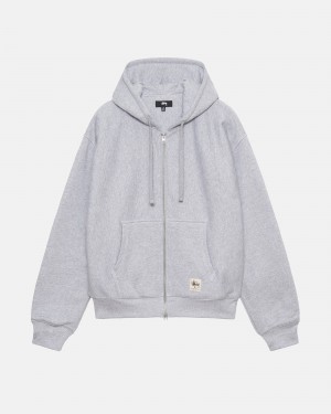 Long Sleeve Sweatshirt Stüssy Double Face Label Zip Hoodie Grise | OE32-B5-KM