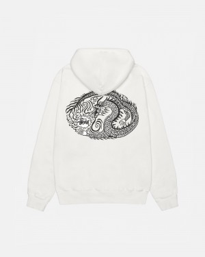 Long Sleeve Sweatshirt Stüssy Mosaic Dragon Hoodie Pigment Dyed Natural | QX08-I0-XX