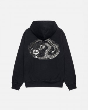 Long Sleeve Sweatshirt Stüssy Mosaic Dragon Hoodie Pigment Dyed Noir | ZR24-H0-UK