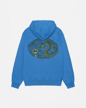 Long Sleeve Sweatshirt Stüssy Mosaic Dragon Hoodie Pigment Dyed Bleu | BL29-V3-CE