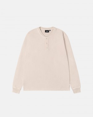 Long Sleeve Sweatshirt Stüssy Open Hem Henley Fleece Natural | HR52-N5-KB