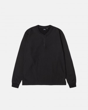 Long Sleeve Sweatshirt Stüssy Open Hem Henley Fleece Noir | NX03-A3-UI