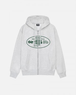 Long Sleeve Sweatshirt Stüssy Oval Corp. Zip Hoodie Ash Heather | NS61-L5-AV