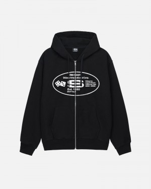 Long Sleeve Sweatshirt Stüssy Oval Corp. Zip Hoodie Noir | BG83-L6-UZ