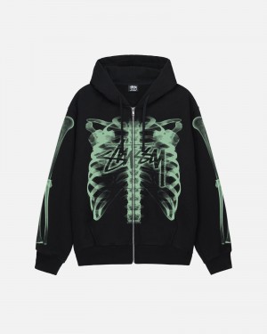 Long Sleeve Sweatshirt Stüssy Rib Cage Zip Hood Noir Vert | UM21-Q7-CH