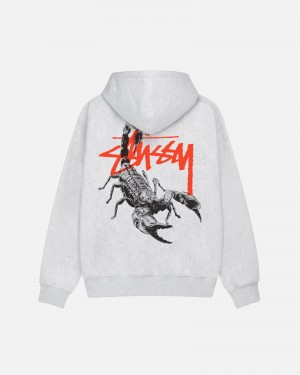 Long Sleeve Sweatshirt Stüssy Scorpion Zip Hoodie Ash Heather | JD30-B8-IE