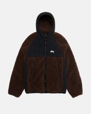 Long Sleeve Sweatshirt Stüssy Sherpa Paneled Encapuchonné Jacket Marron | QJ90-N8-MY