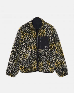 Long Sleeve Sweatshirt Stüssy Sherpa Reversible Jacket Jaune Leopard | UE75-Q4-LE