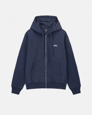 Long Sleeve Sweatshirt Stüssy Stock Logo Zip Hoodie Bleu Marine | PI64-S5-FM