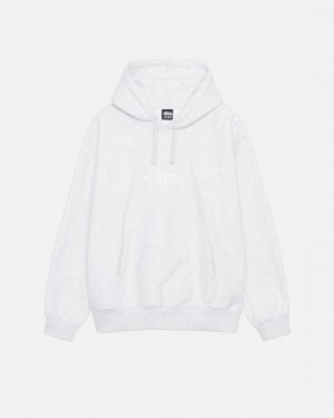 Long Sleeve Sweatshirt Stüssy Stock Logo Applique Hoodie Ash Heather/White | SM86-T5-NN