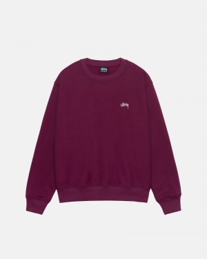 Long Sleeve Sweatshirt Stüssy Stock Logo Crew Bordeaux | ZN44-J7-XD