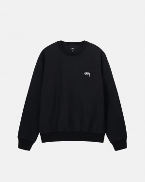 Long Sleeve Sweatshirt Stüssy Stock Logo Crew Noir | DO67-T7-VN