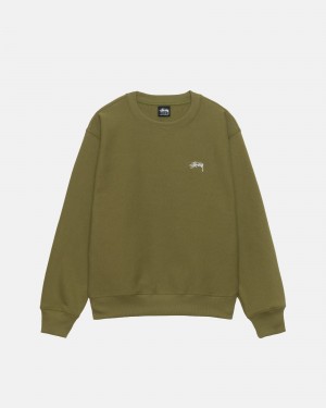 Long Sleeve Sweatshirt Stüssy Stock Logo Crew Vert Olive | OB75-X8-JJ