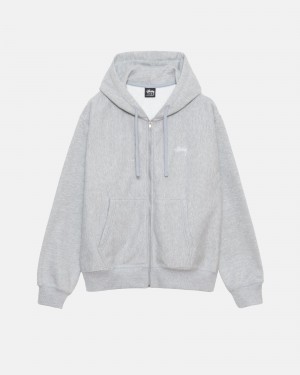 Long Sleeve Sweatshirt Stüssy Stock Logo Zip Hoodie Grise | ZY90-A0-OP