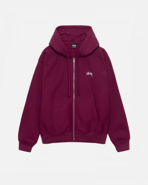 Long Sleeve Sweatshirt Stüssy Stock Logo Zip Hoodie Bordeaux | LW93-D5-NT