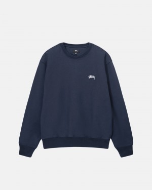 Long Sleeve Sweatshirt Stüssy Stock Logo Crew Bleu Marine | ER77-Y7-QU