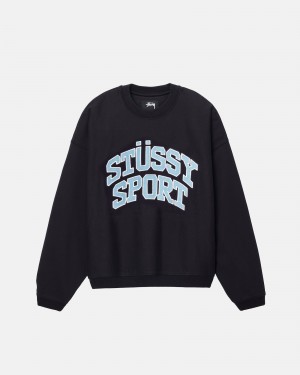 Long Sleeve Sweatshirt Stüssy Sport Relaxed Oversized Crew Noir | NZ46-H5-YV