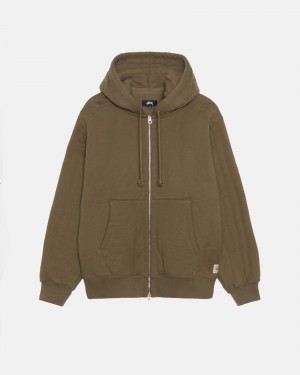 Long Sleeve Sweatshirt Stüssy Vertical Matelassé Zip Hood Vert Olive Vert | VB11-Q9-NC