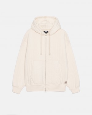 Long Sleeve Sweatshirt Stüssy Vertical Matelassé Zip Hood Ivory | FK86-O2-XT